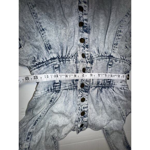 Vintage 90s Acid Wash Denim Dress Button Front Sleeveless Fit Flare Women’s 5 - Picture 7 of 7